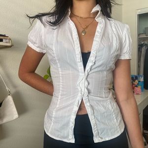 Vintage White Button Ruffled Blouse